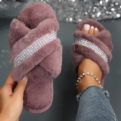 Pearl & Crystal Plush Slippers