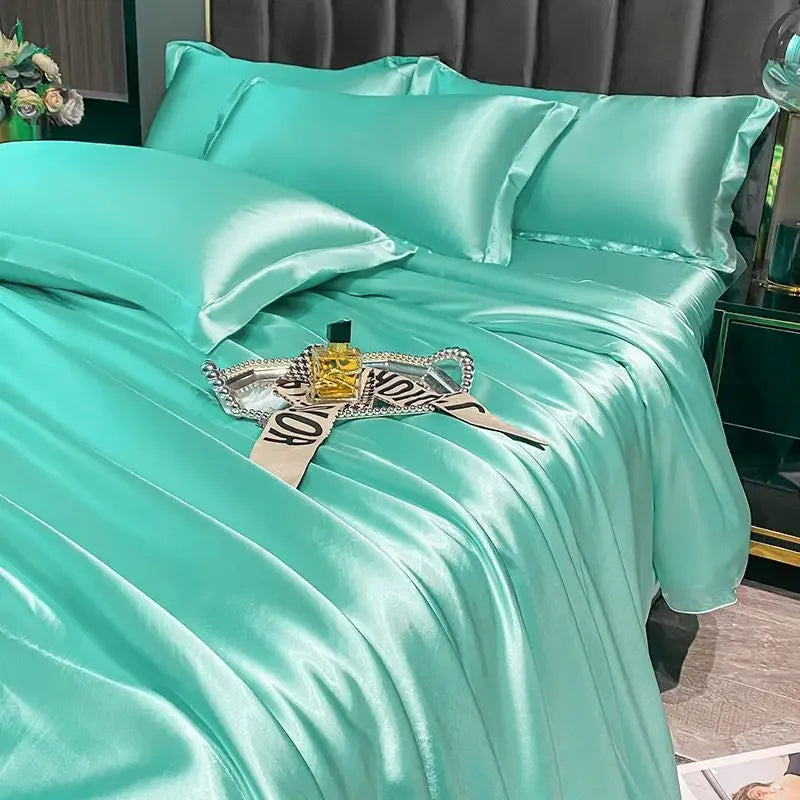 Luxury Silk 4-Piece Bedding Set – Sheet, Duvet Cover & 2 Pillowcases