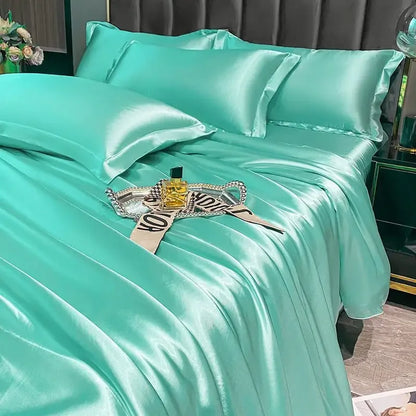 Luxury Silk 4-Piece Bedding Set – Sheet, Duvet Cover & 2 Pillowcases