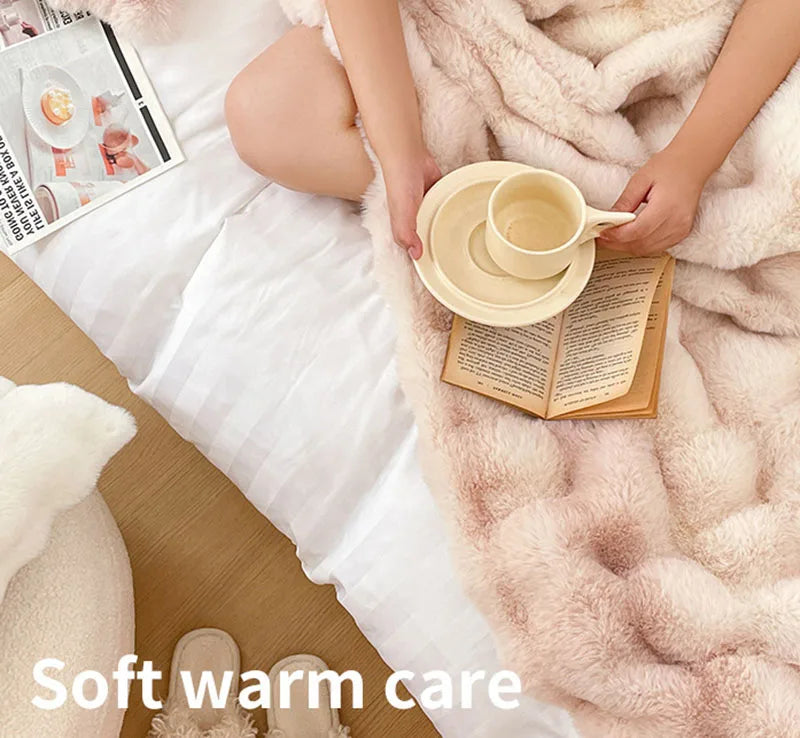 Luxury Ultra Soft Cozy Thickened Rabbit Fur Plush Blanket