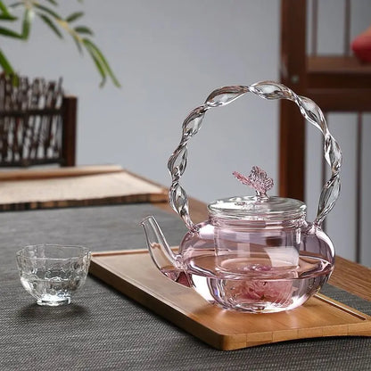 Pink Butterfly Glass Tea Pot 700ml