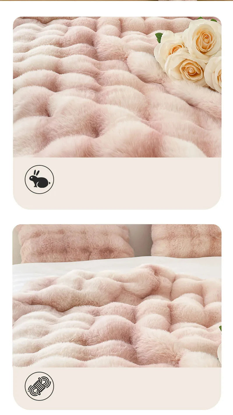 Luxury Ultra Soft Cozy Thickened Rabbit Fur Plush Blanket