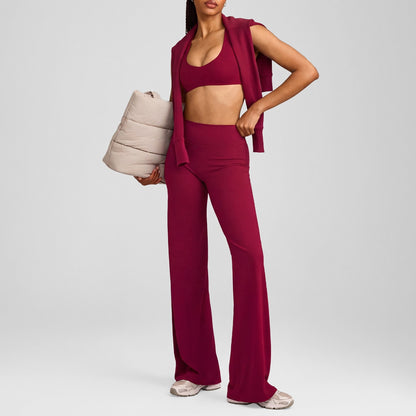 Women's sporty solid-color loose-fitting wide-leg yoga set