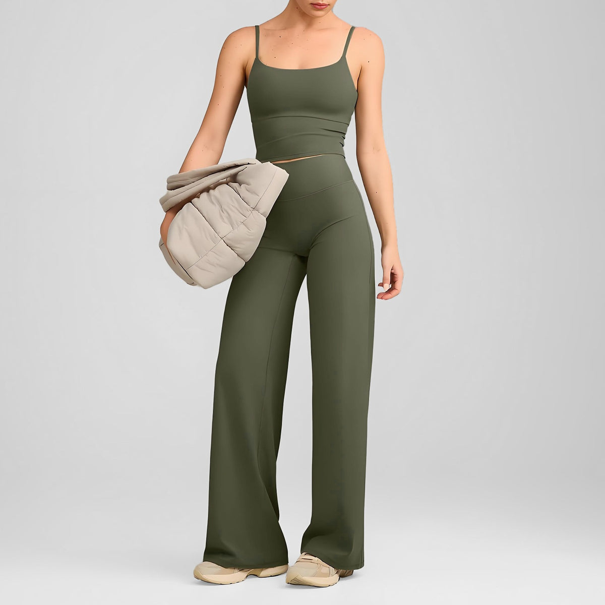 Women's sporty solid-color loose-fitting wide-leg yoga set