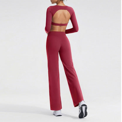 Women's sporty solid-color loose-fitting wide-leg yoga set