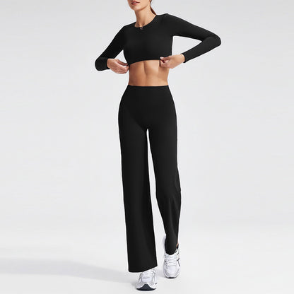 Women's sporty solid-color loose-fitting wide-leg yoga set