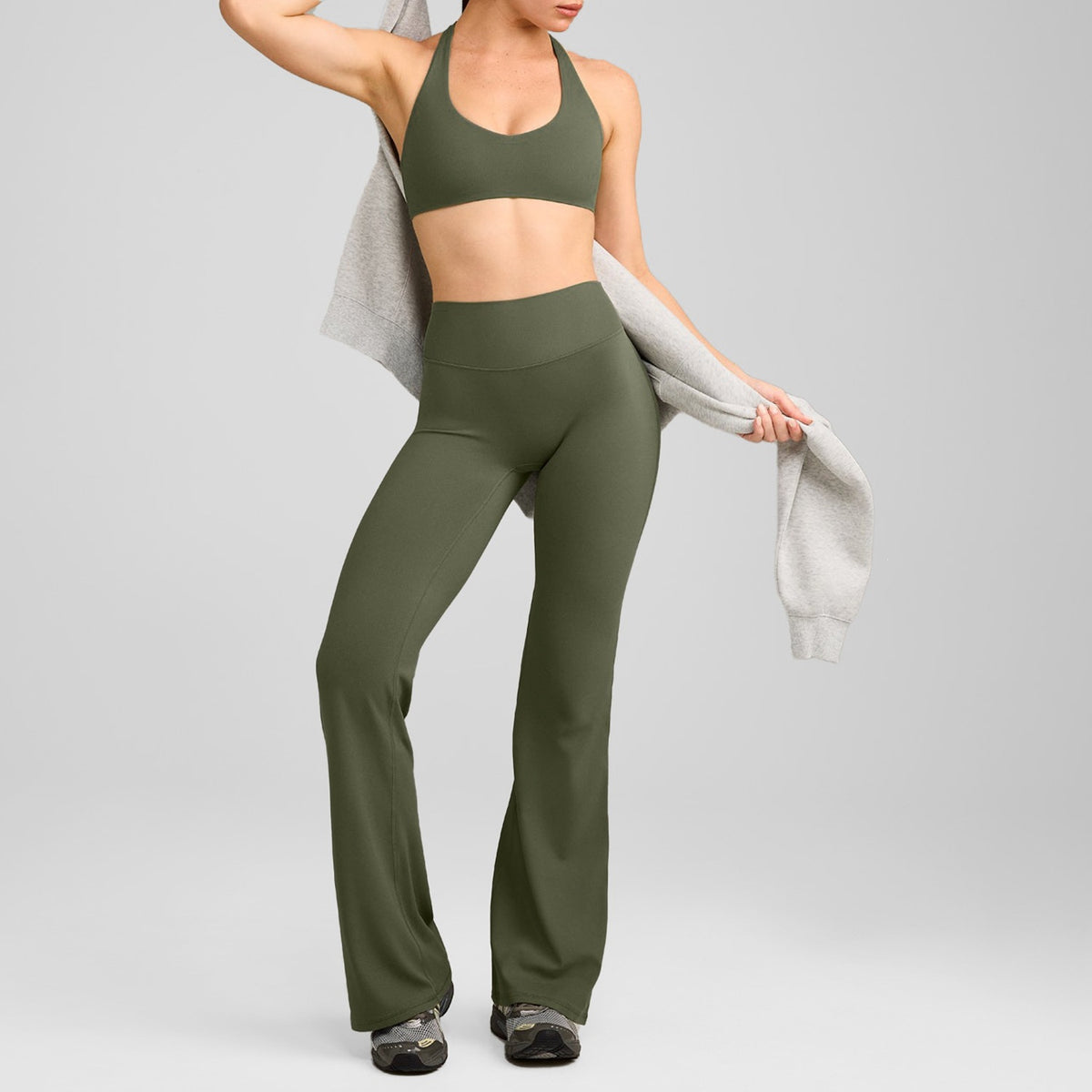Women's sporty solid-color loose-fitting wide-leg yoga set