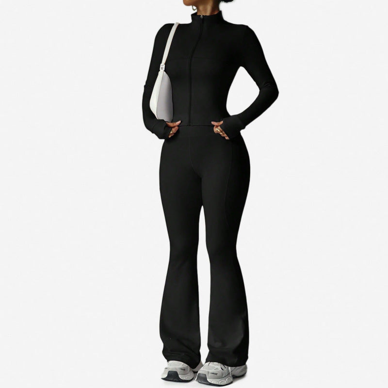 Women's Long Sleeve Yoga Set with Flared Pants