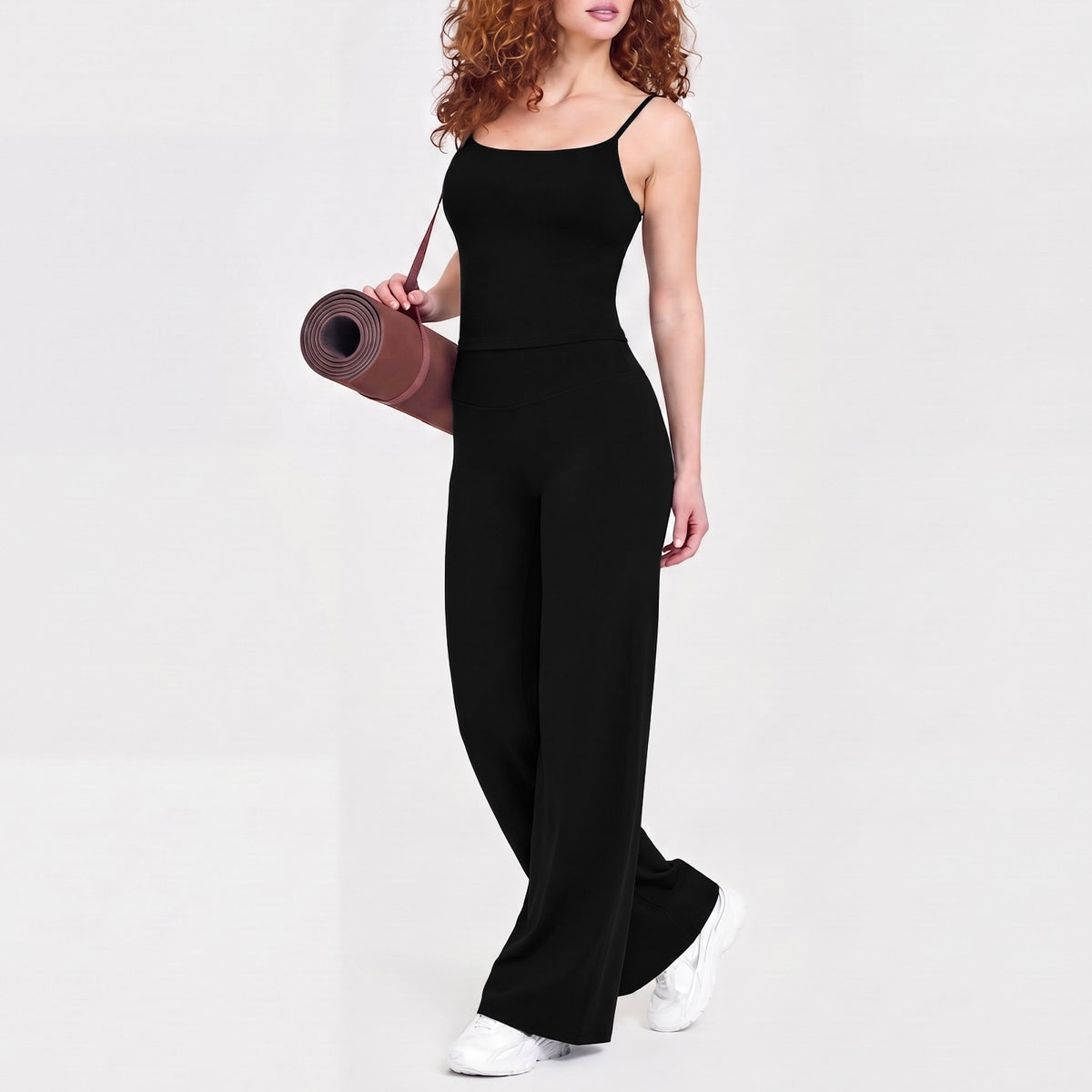 Women's sporty solid-color loose-fitting wide-leg yoga set