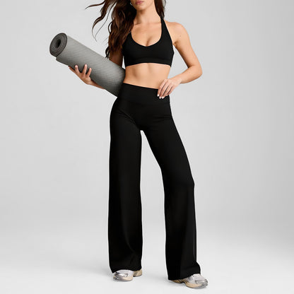 Women's sporty solid-color loose-fitting wide-leg yoga set